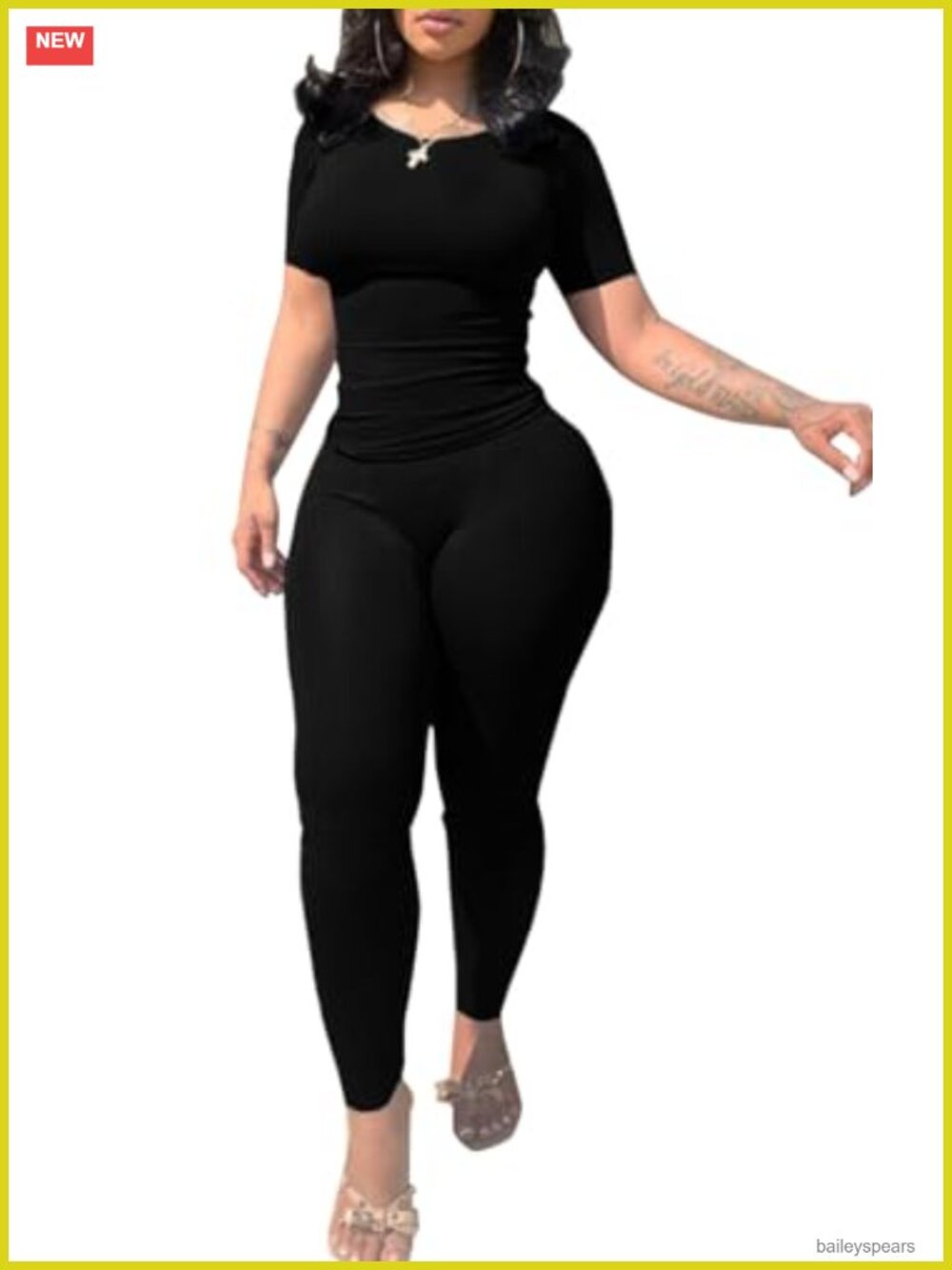 Women 2 Piece Workout Set Crew Neck Tee High Waist Shorts Stretch Casual Gym Set